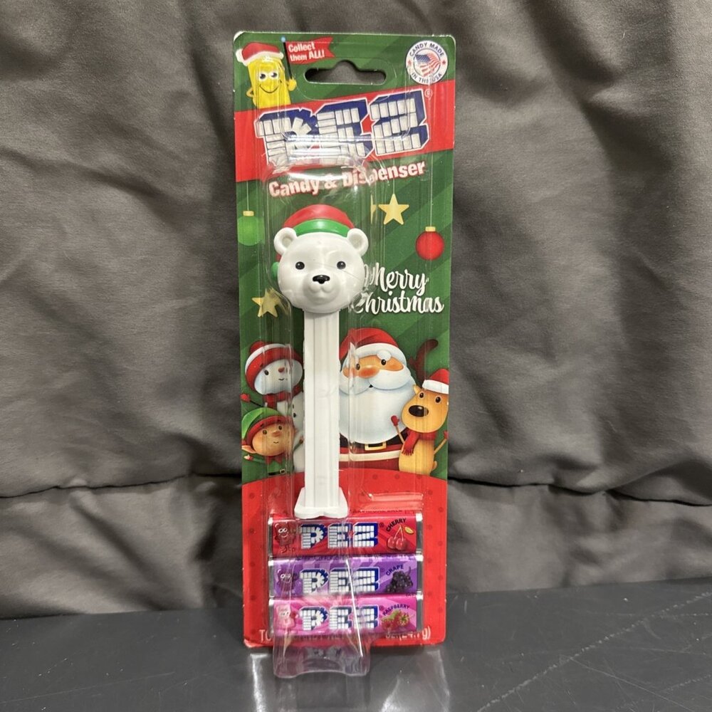 Pez Dispenser Christmas Polar Bear 2020 White Bear Base Red Santa Hat COVID